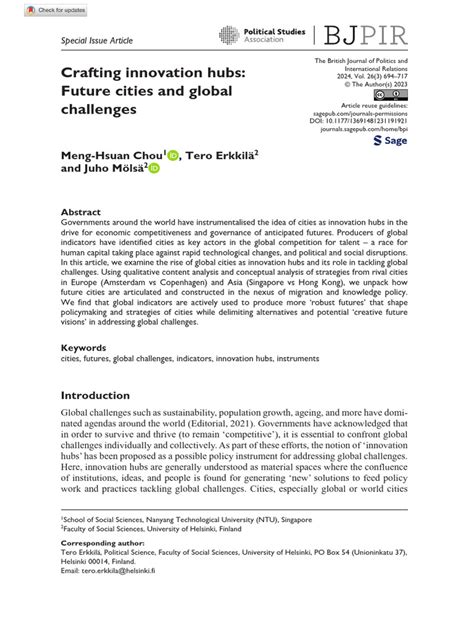 Crafting innovation hubs: Future cities and global challenges.